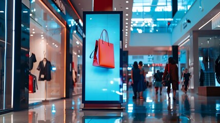Vertical LED TV Screen at Front of fashion bags store in Shopping Mall Perfect for showcasing your logo and branding : Generative AI