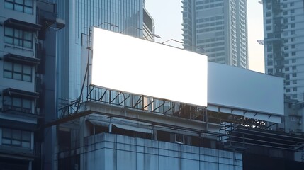 Blank billboard on the roof of building at megapolis city background mock up : Generative AI
