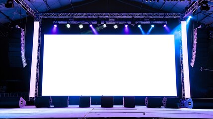 Banner white empty mockup billboardEquipment on stage for the concertProjector ScreenMunicipal...