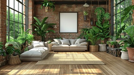 Lush Green Plant-Filled Living Room