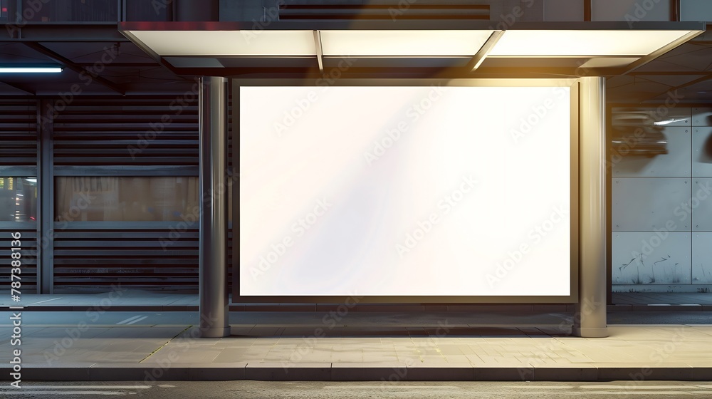 Wall mural blank white mockup of bus stop vertical billboard in empty street : generative ai