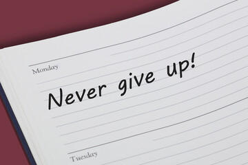 Never give up reminder message in an open diary