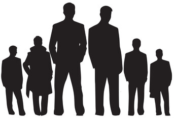 silhouette of a group of men walking on white background