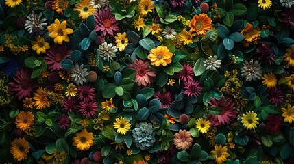Cluster of Colorful Flowers