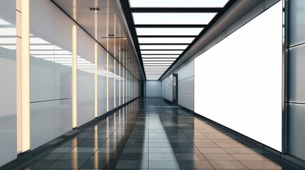 Obraz premium Rectangular Blank Billboard White Mockup in the Airport Corridor : Generative AI
