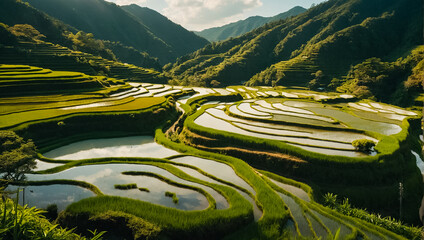 rice terraces in japan plantation - Powered by Adobe