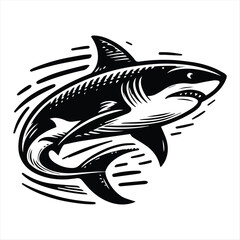 Vector silhouettes of various sharks in black and white