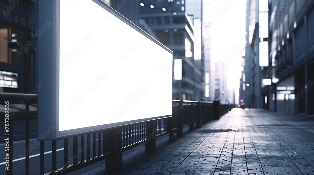 Aufkleber large empty white advert billboard fixed on concrete fence on sidewalk at city street front view : g
