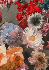 Dramatic Watercolor Flowers Against Dark Background

