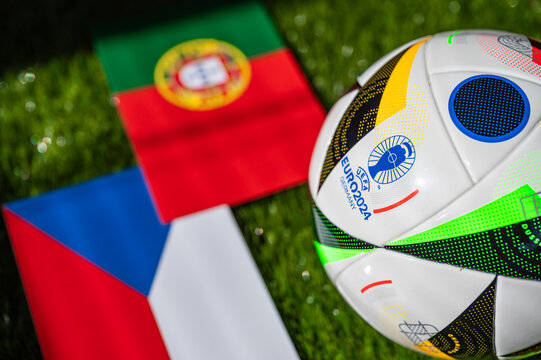 Portugal vs Czech Republic, Euro 2024 Group F football match at Leipzig Stadium, Leipzig, 18 June 2024, official ball on green grass