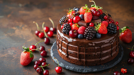 Chocolate cake with with berries strawberries