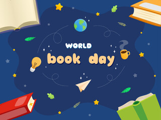 World book day blue border background design