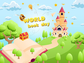 Obraz na płótnie Canvas World book day Big Book Castle fantasy imagination story