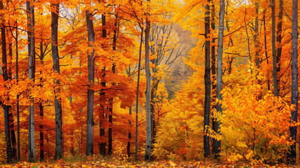 Golden Autumn Forest With Bright Foliage