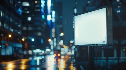 Billboard mock up in night streets of city : Generative AI