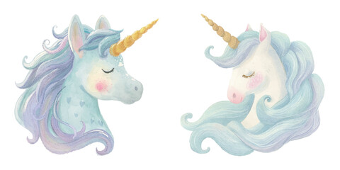 cute unicorn watercolour vectopr illustration © Finkha