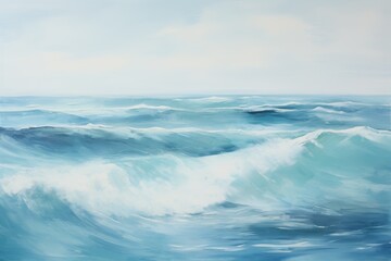 Fototapeta premium Ocean Blue Wave, Calm Seascape. Nature Painting Background. Generative AI