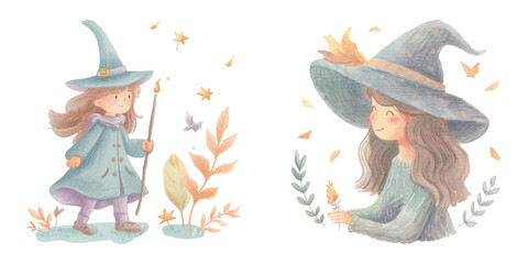 cute witch watercolour vector illustration 