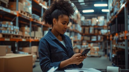 Warehouse Employee with Smartphone