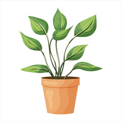 Vector illustration of a potted houseplant with leaves