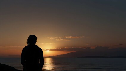 Fototapeta premium a silhouette of a person looking the horizon realistic style