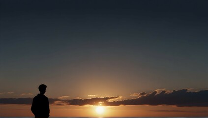 a silhouette of a person looking the horizon realistic style