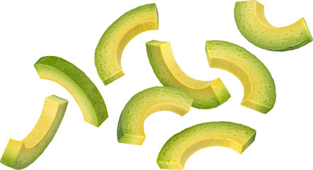 Avocado slices isolated on white background with clipping path