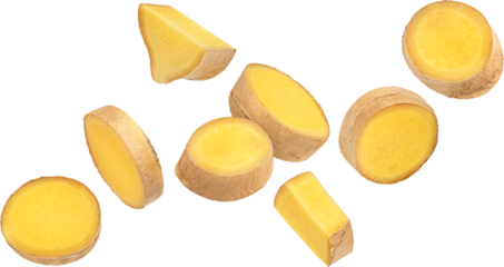 Ginger root slices isolated