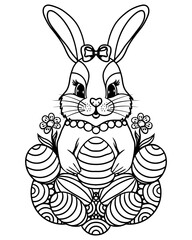Easter coloring page with bunny and eggs
