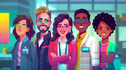 Bring the world of Personal Assistants to life with a vibrant pixel art style, showcasing their colorful personalities and diverse responsibilities in a playful and engaging manner - obrazy, fototapety, plakaty