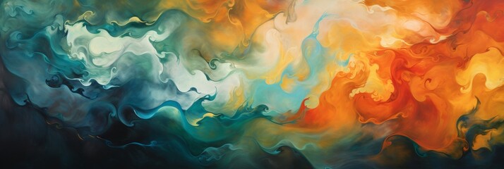 Abstract Background, Vivid Contrast Of Turquoise And Orange In Fluid Motion. Generative AI