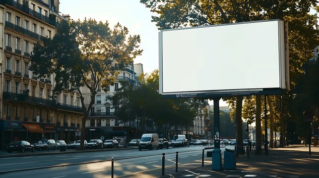 Fototapeta Blank outdoor billboard in France  Mockup template for designers with clipping path : Generative AI