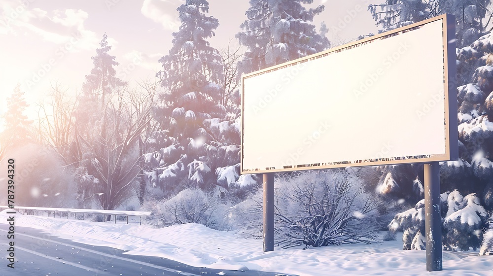 Aufkleber a closeup mockup of a large blank billboard sign in a winter snow scene the sign is ready for your d
