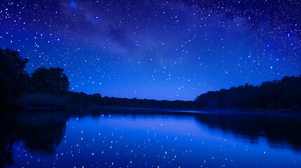 Starry Night Sky Over a Calm Lake