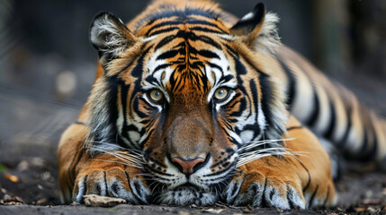 Closeup Bengal tiger laying