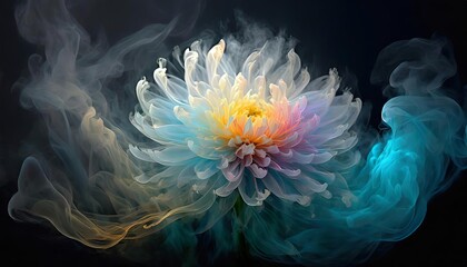 Whispers of Fantasy: Ethereal Blooms Amidst Mystical Smokes - obrazy, fototapety, plakaty