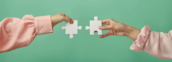 Mains pr&eacute;sentant des pi&egrave;ces de puzzle en signe de coop&eacute;ration et de connexion