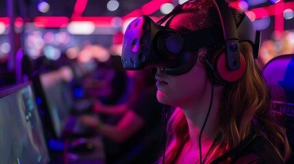 Explore the life of a professional gamer who competes in virtual reality tournaments What challenges do they face in both the virtual and real worlds - obrazy, fototapety, plakaty
