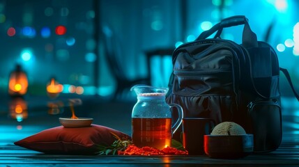 A backpacker s compact vitamin kit, essentials for the adventurous traveler - obrazy, fototapety, plakaty