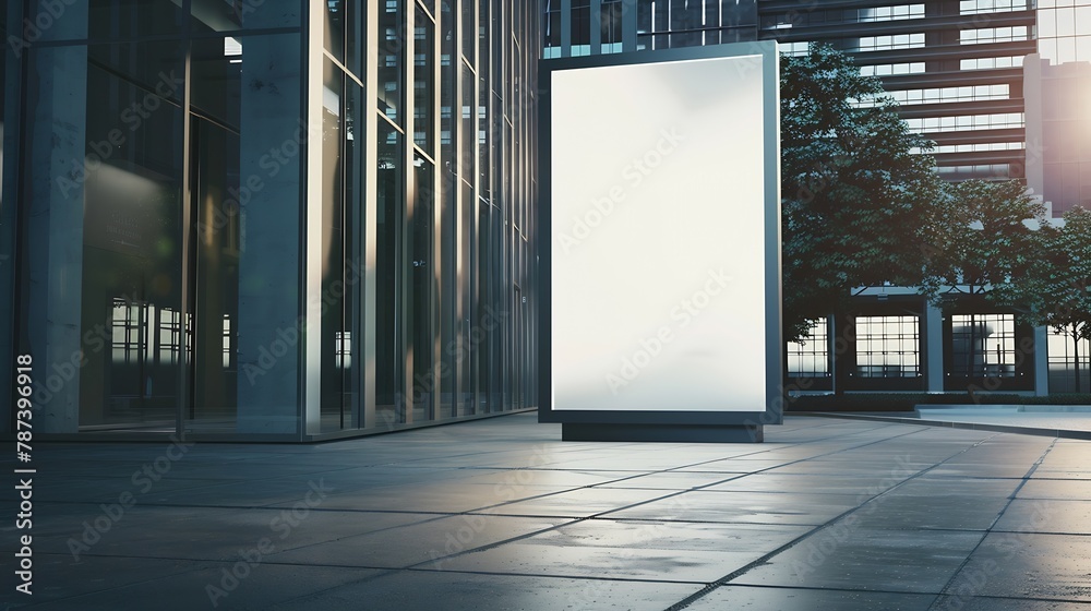 Aufkleber advertising biilboard mockup in front of the modern office building : generative ai
