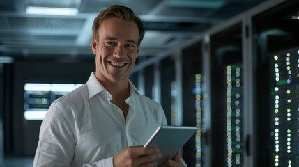 Smiling Technician in Data Center