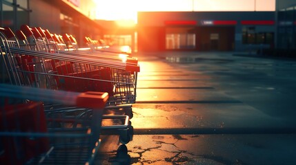 Mock up Shopping carts return point on a parking lot near supermarket : Generative AI