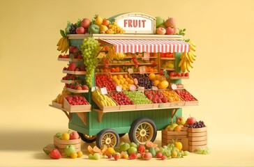 A colorful mobile fruit kiosk