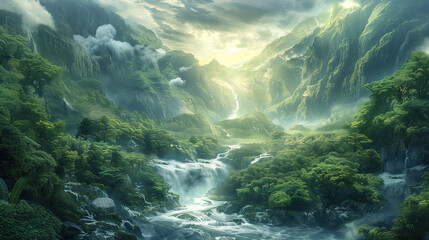 Fototapeta na wymiar Stunning daylight fantasy landscape