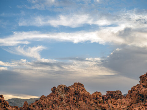 Rugged Nevada desert sandstone landscape in the Valley of Fire State park near Las Vegas.