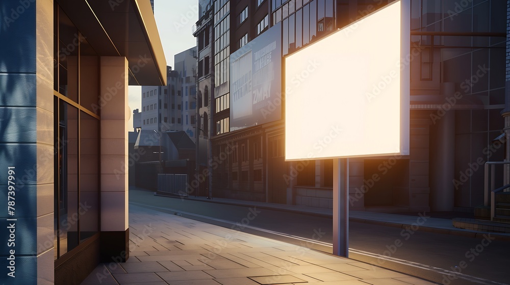 Poster billboard mockup on the wall of a building with an empty outdoor advertising screen : generative ai