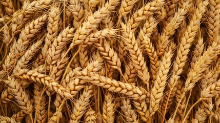 ears of wheat background, top view, 