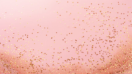 Fototapeta premium Simple minimal background for design. Golden confetti on a pink background. Empty border frame with copy space. Generative AI