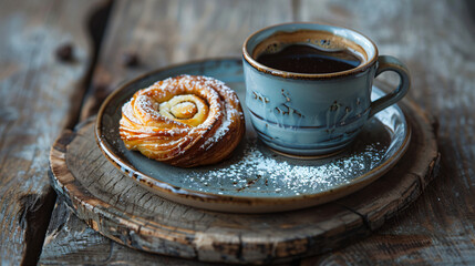 Cup of coffee and danish pastry