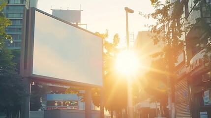 Blank billboard canvas mockup for advertisement in city background beautiful sunshine : Generative AI